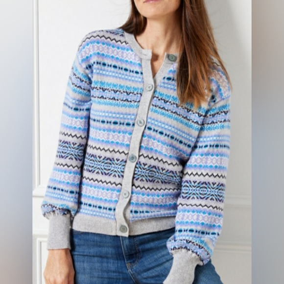 Talbots Sweaters - Talbots Fair Isle Button Front Cardigan Lavender Gray XL